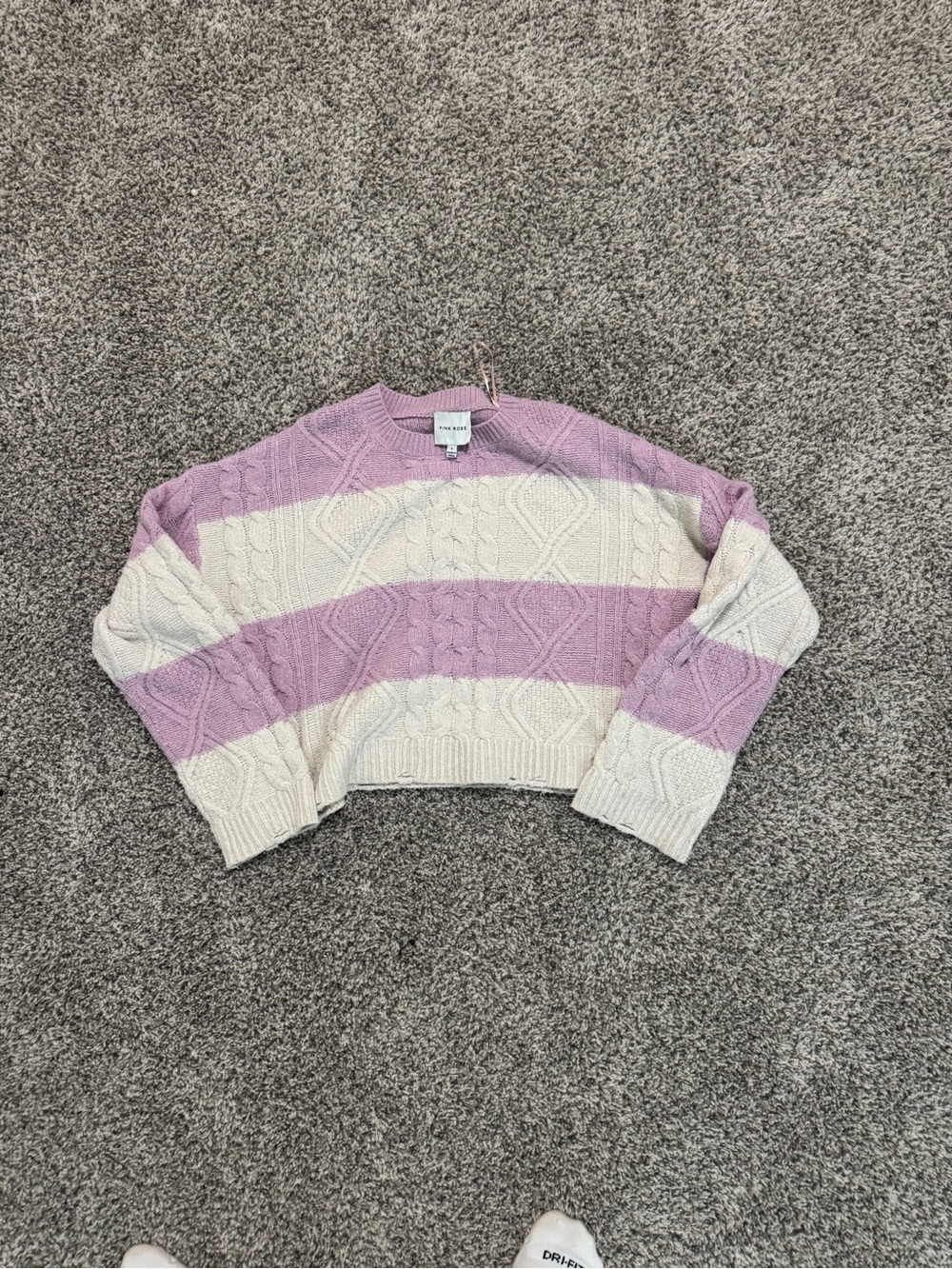Striped Lavender & Cream Cable Knit Cropped Sweater